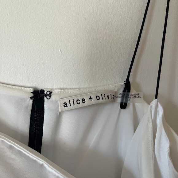 ALICE + OLIVIA Rosa Asymmetrical Midi Slip Dress White and Black Size 6 - Picture 6 of 8